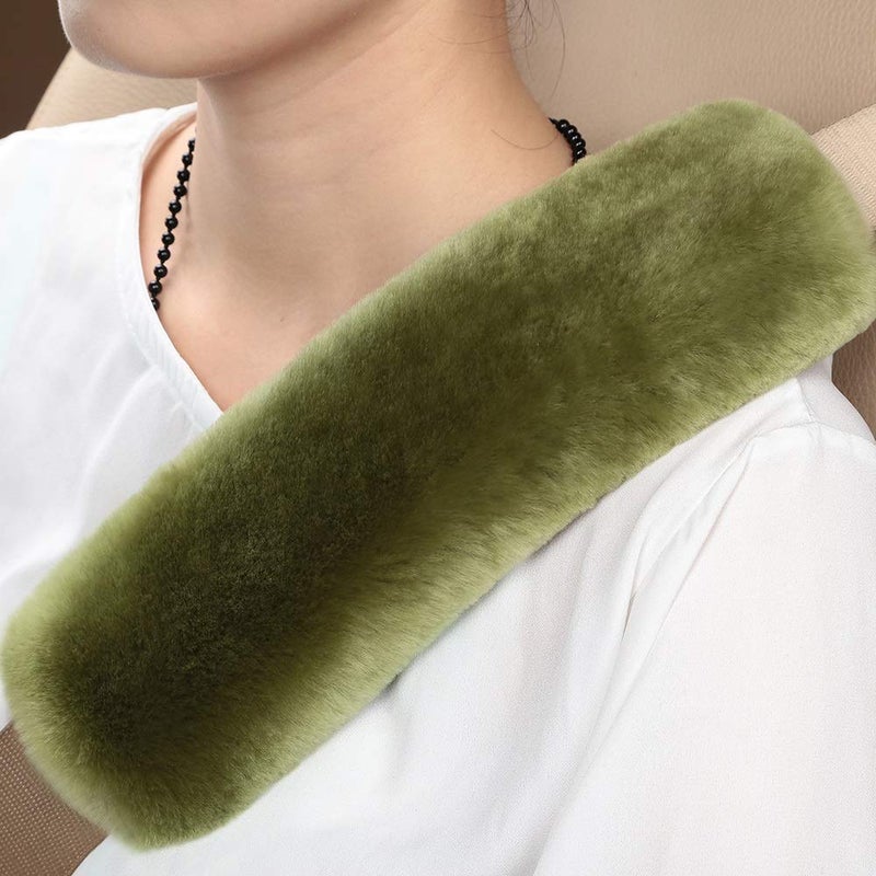 OGLAND 2 Pack Fluffy Car Seat Belt Cover Pad, Fuzzy Sheepskin Auto Should Seatbelt Pads for Women Adults Baby Kids Pet Neck Protector(Pea Green) - Image 2